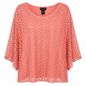 Frazzle Women's Top Size XL Peach Pink Lace Long Sleeve Tunic Fairy Cottage Core